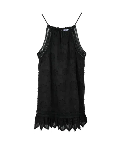 Weili Zheng Black A-line Floral Embroidered Mini Dress