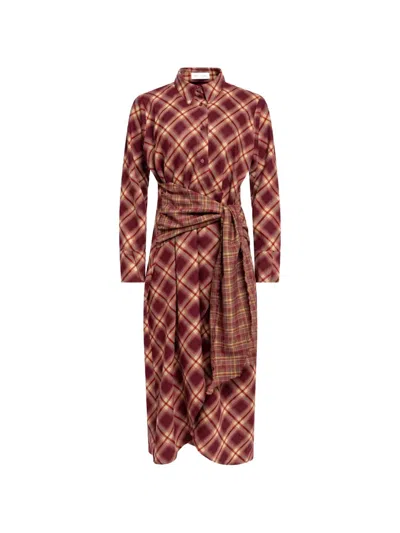 Weili Zheng Check-pattern Belted Midi Dress In Red