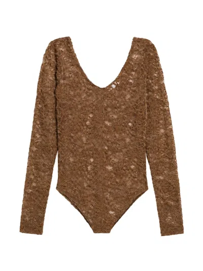 Weili Zheng Floral-lace Bodysuit In Brown