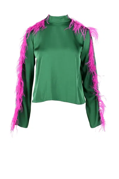 Weili Zheng Green/pink Viscose Blouse