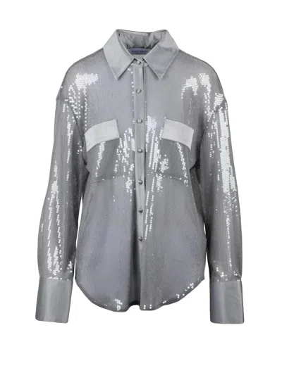 Weili Zheng Pearl Grey All-over Sequin Polyester Shirt In Multi