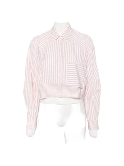 Weili Zheng Striped Cropped Shirt In Pink