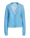 Weili Zheng Woman Cardigan Azure Size S Nylon, Mohair Wool, Wool