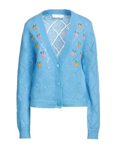 Weili Zheng Woman Cardigan Azure Size S Nylon, Mohair Wool, Wool