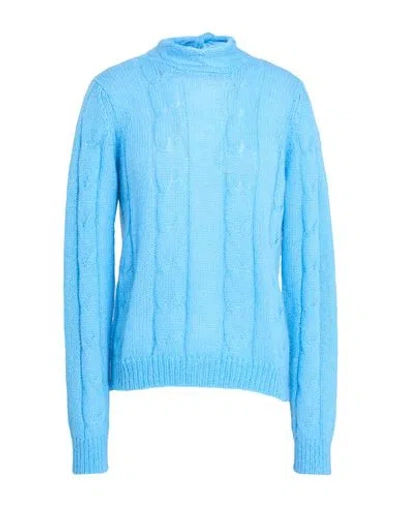 Weili Zheng Woman Turtleneck Azure Size M Nylon, Wool, Mohair Wool In Blue