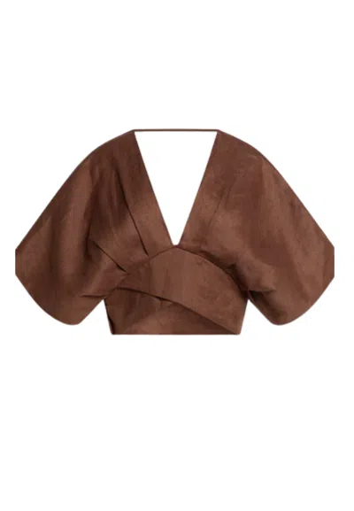 Weili Zheng Women's Top  Petal Sleeve In Brown