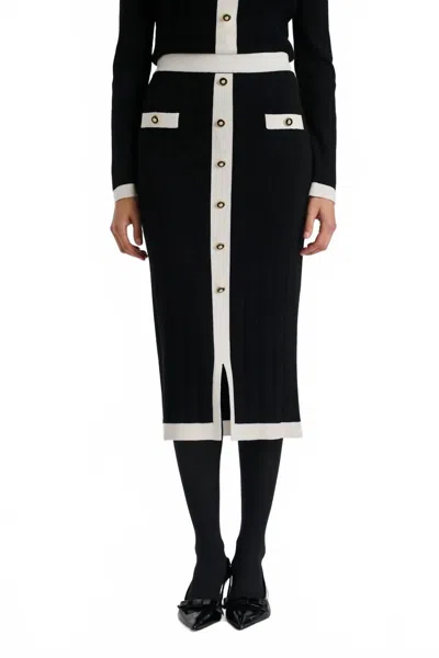 Weill Long Two-tone Knitted Midi Skirt In Black/ecru