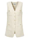 Weill Paris Tweed Button Sleeveless Gilet In Neutral
