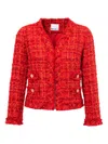 Weill Paris V-neck Fringed Tweed Jacket In Red