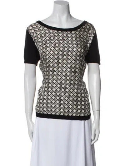 Pre-owned Weill Printed Bateau Neckline Top In Blue