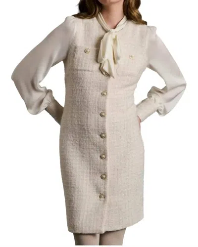 Weill Tweed And Silk Pussy Bow Mini Dress In Ecru In Neutral