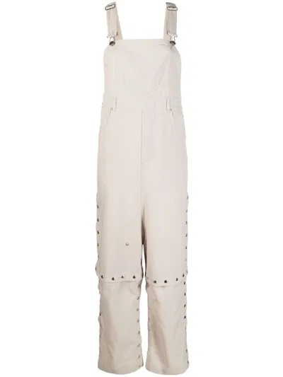 Weinsanto Convertible Studded Wide-leg Overalls In Neutrals