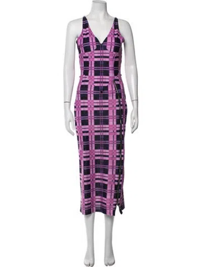 Pre-owned Weinsanto Plaid Print Midi Length Dress In Purple
