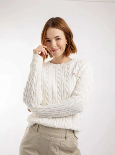 Weird Fish Amberise Crew Neck Cable Knit Jumper In White