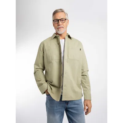 Weird Fish Bear Workwear Twill Overshirt In Green