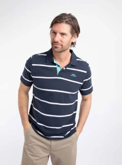 Weird Fish Fabian Striped Pique Polo Shirt In Blue