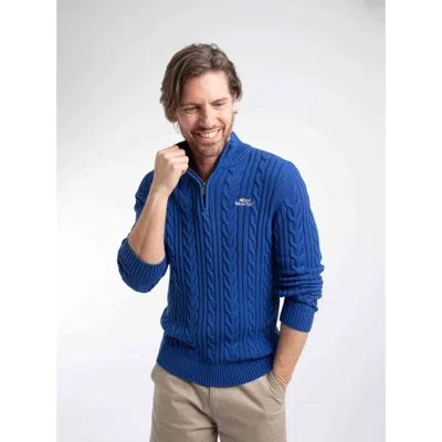 Weird Fish Heath 1/4 Zip Cable Knit Jumper In Blue