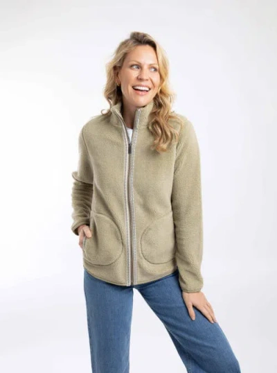 Weird Fish Lucille Lightweight Full Zip Borg Fleece In Green
