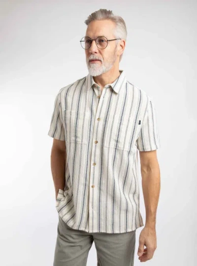 Weird Fish Madoc Woven Short Sleeve Striped Shirt In White