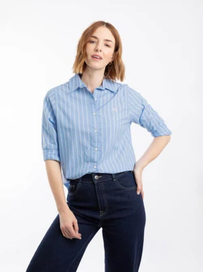 Weird Fish Roscoe Striped Boyfriend Shirt In Blue