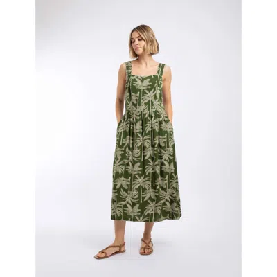 Weird Fish Tatum Printed Square Neck Midi Dress In Green