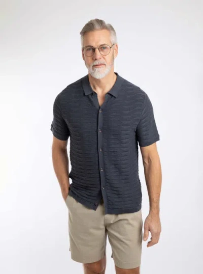 Weird Fish Tod Short Sleeve Knitted Polo Shirt In Blue