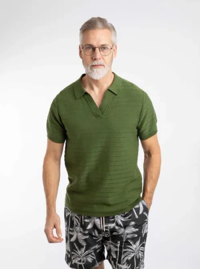 Weird Fish Tyne Trophy Neck Knitted Polo Shirt In Green