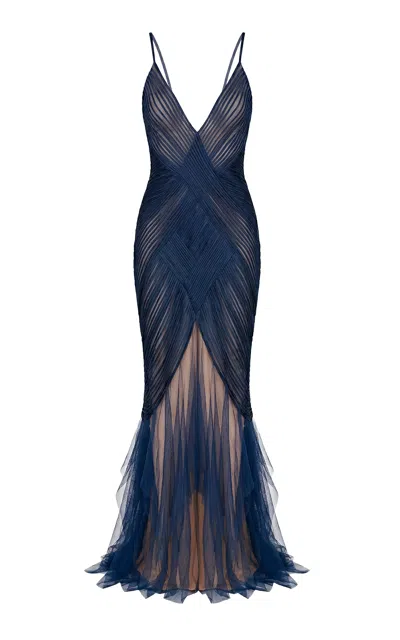 Weise Azuleja Mesh Maxi Dress In Blue