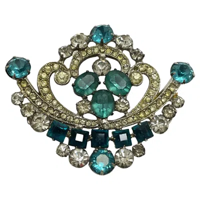 Pre-owned Weiss Co Ny Silver Tone Rhinestone Designer Brooch In Multi
