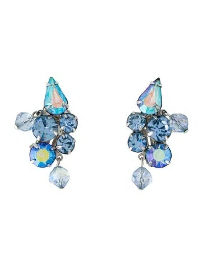 Pre-owned Weiss Crystal & Bead Clip-on Earrings In Blue