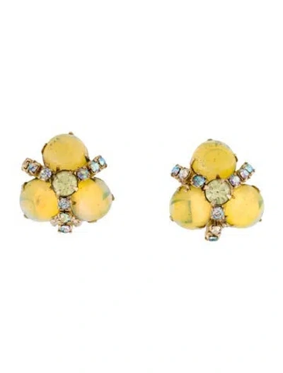 Pre-owned Weiss Crystal & Cabochon Cluster Clip On Earrings In Multi
