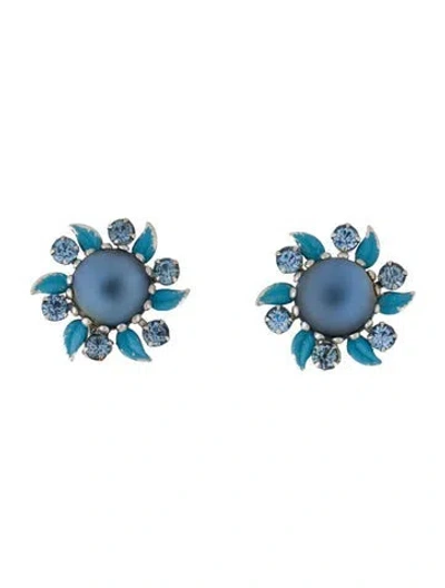 Pre-owned Weiss Crystal & Enamel Clip On Earrings In Blue