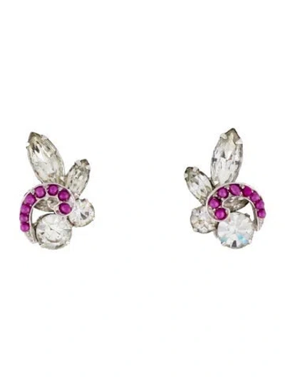 Pre-owned Weiss Crystal & Faux Pearl Clip On Earrings In Multi