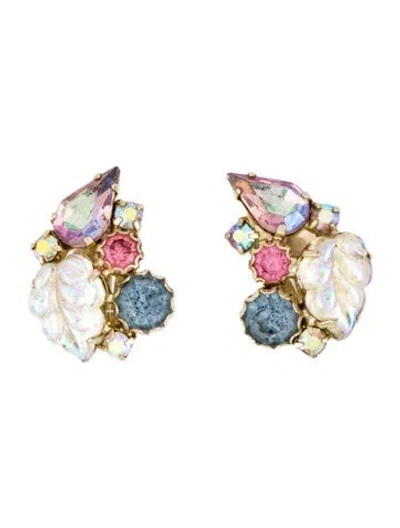 Pre-owned Weiss Crystal & Resin Clip-on Earrings In Multi