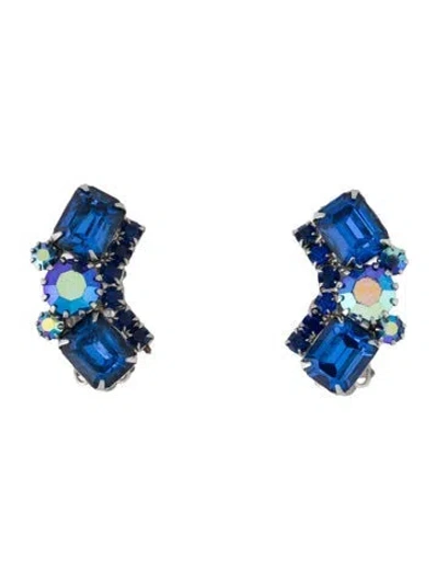 Pre-owned Weiss Crystal Clip-on Earrings In Blue
