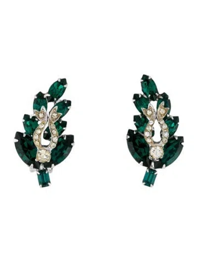 Pre-owned Weiss Crystal Clip-on Earrings In Clear/green