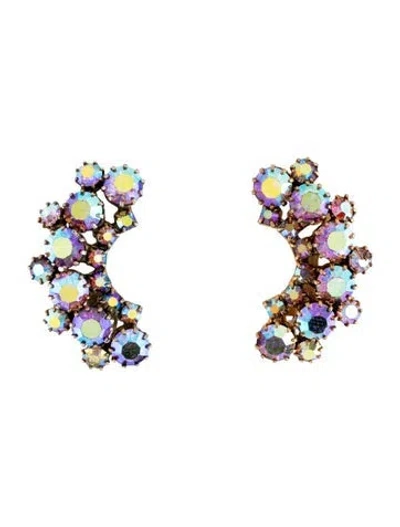 Pre-owned Weiss Crystal Cluster Clip On Earrings In Metallic/pink