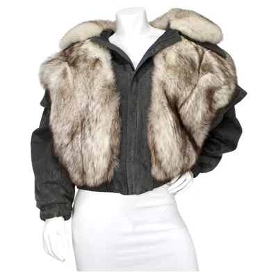 Pre-owned Weiss Grey Suede Mink Fur Vintage Bomber Jacket In Gray