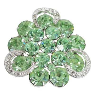 Pre-owned Weiss Pale Green Austrian Crystal Lucky Horseshoe Brooch Pin - 2", 1950s