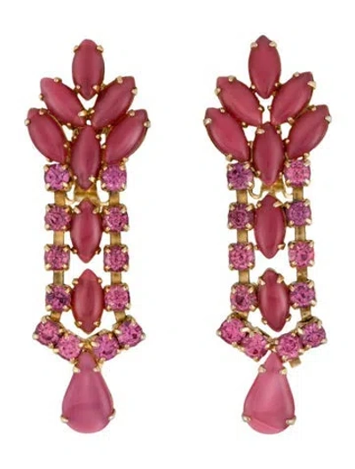 Pre-owned Weiss Resin & Crystal Clip On Drop Earrings In Pink