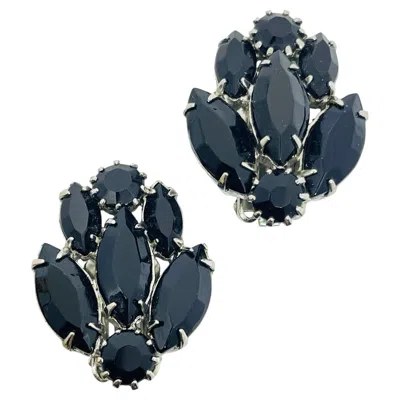 Pre-owned Weiss Signed Vintage Silver Tone Black Rhinestones Designer Clip On Earrings