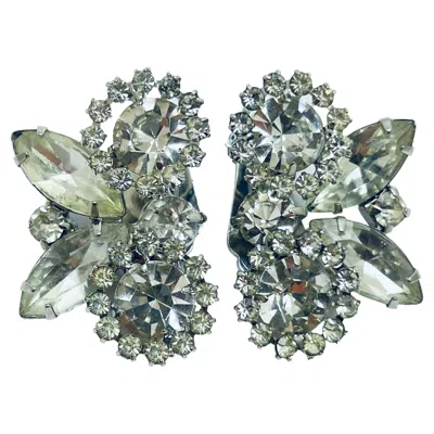 Pre-owned Weiss Signed Vintage Silver Tone Rhinestone Designer Earrings In Multi
