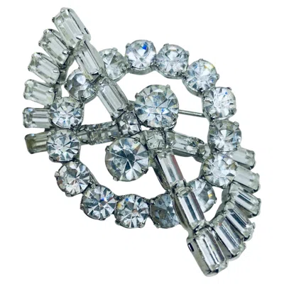 Pre-owned Weiss Signed Vintage Silver Tone Rhinestones Large Designer Brooch In Multiple