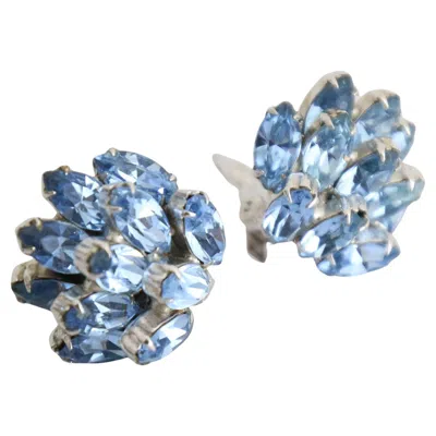Pre-owned Weiss Vintage 1950's Ice Blue  Clip On Earrings Blue Rhinestones  Earrings