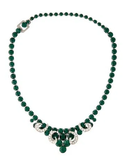 Pre-owned Weiss Vintage Crystal Collar Necklace, 16.5" In Green