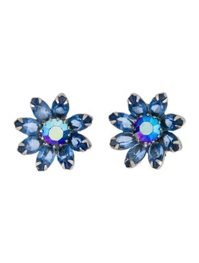 Pre-owned Weiss Vintage Crystal Flower Clip-on Earrings