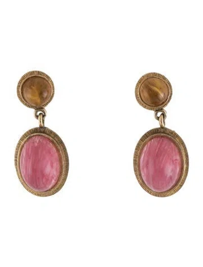 Pre-owned Weiss Vintage Glass Cabochon Drop Clip-on Earrings In Orange/pink