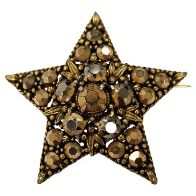Pre-owned Weiss Vintage Rhinestone Brooch Designer Signed  Gold Star Brooch Or Pendant In Multi