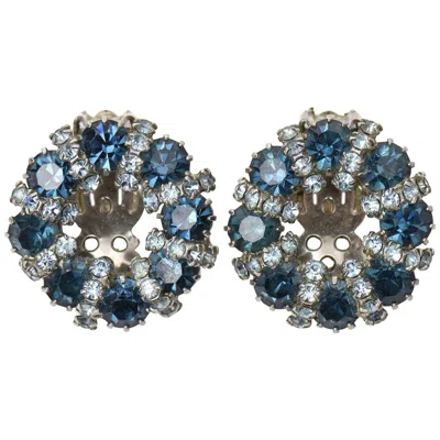 Pre-owned Weiss Vintage  Clip On Earrings With Blue Glass And Rhinestones, !950's