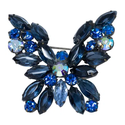 Pre-owned Weiss Vintage  Embellished Sapphire Crystal Butterfly Pin Brooch, Retro In Blue